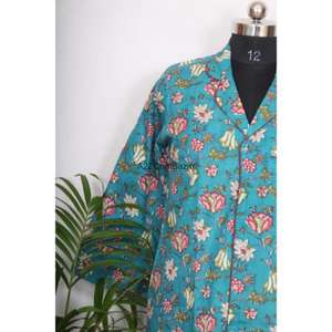 Robe midi à imprimé floral, col en V, décontractée, pour l'été, pour les fêtes, pour femmes, écologique, respirante, manches 3/4, impression par blocs - Product Image 4