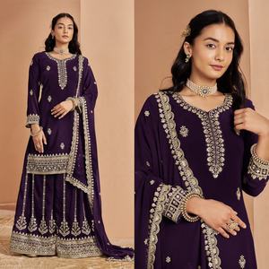 Jaring gaya pakaian etnik India dengan kerja bordir ans urutan bekerja Salwar Kameez untuk wanita pernikahan dan Festival - Product Image 3