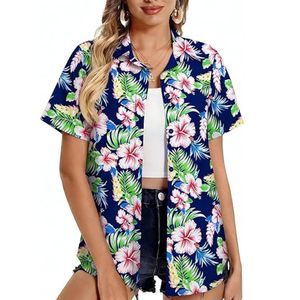 Camisa hawaiana de verano para mujer, camisa tropical con botones florales, corte holgado, para playa, fiesta Aloha - Product Image 1