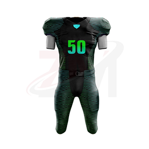 Uniforme de football américain personnalisé noir et vert, impression par sublimation, numéro 50, polyester respirant pour adultes hommes - Product Image 1