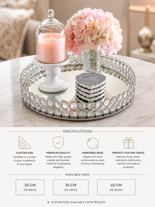 Round Crystal <b>Mirror</b> Decorative Tray <b>Silver</b> Serving Plate for Wedding Party Table Decor - Product Image 3