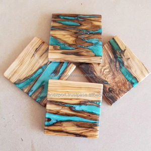 Posavasos de resina epoxi de arte antiguo hecho a mano con alfombrillas y almohadillas artesanales de madera - Product Image 1