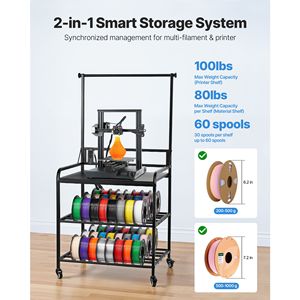 3-Tier 3D <b>Printer</b> <b>Stand</b> Premium 3D <b>Printer</b> Filament Storage Rack with Wheel Cart Spools Holder for Efficient Filament Management - Product Image 4