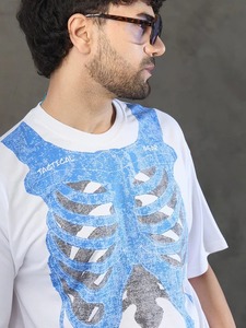Camisetas de Hombre de Alta Calidad, 100% Algodón, Estampado Gráfico, Estilo Urbano, Oversize, Estampado de Esqueleto Azul, Corte Regular, Casual - Product Image 6