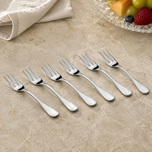 Fourchette à dessert en acier inoxydable, 4 dents, finition miroir, argentée, compatible lave-vaisselle, à prix avantageux - Product Image 6