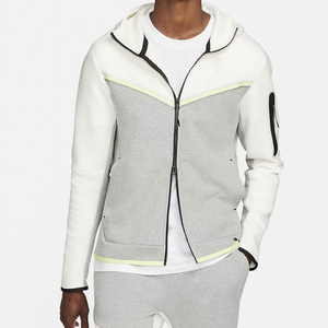 <b>Men's</b> Color Block Hooded <b>Sweatshirt</b> Regular Fit Zipper Front Casual <b>Grey</b> White Fleece Autumn Wear - Product Image 1