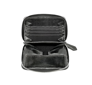 Hot Pick Castello Luxury Lizard Print Italian Leather Accordion Card <b>Case</b> Holder Zipper Closure <b>Coin</b> Wallet Black Low MOQ - Product Image 5
