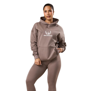Sweat à capuche oversize marron clair pour femme, en polaire, à manches longues, style décontracté streetwear, coupe ample, mode quotidienne - Product Image 1