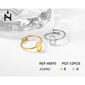 Bague en acier inoxydable lettre B plaquée or, accessoire de bijouterie unisexe tendance - Product Image 1