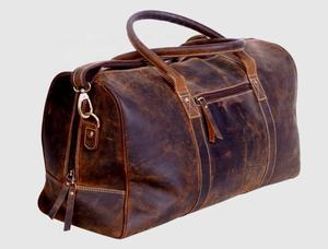 Sac polochon en cuir véritable pleine fleur pour hommes sport salle de sport voyage nuit week-end stockage fermeture à glissière Style de mode - Product Image 2