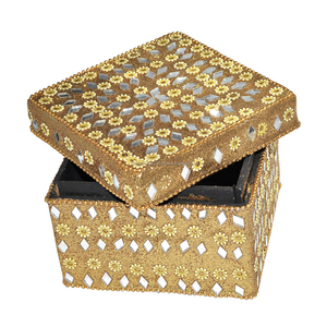 Boîtes à bijoux perlées avec paillettes de lac, cadeaux de mariage souvenirs, artisanat indien en gros, boîte à bibelots carrée perlée - Product Image 3