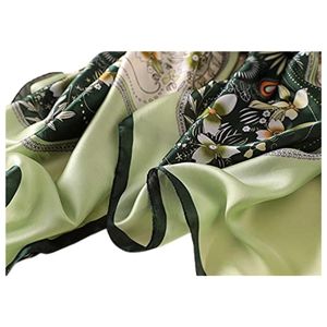Écharpe carrée en soie imprimée florale pour femme, légère, style classique, toutes saisons, usage quotidien, bordure verte - Product Image 2