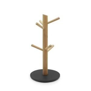 Support de rangement pour tasses à café en bois naturel de haute qualité avec base ronde noire, organisateur de comptoir de cuisine, porte-tasses - Product Image 1