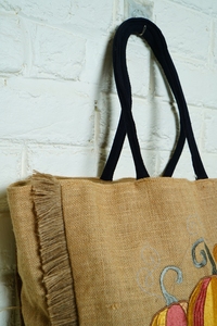 Sac fourre-tout en jute pour femme, style bohème automne, sac à bandoulière écologique avec fermeture éclair, pour voyage et usage quotidien - Product Image 3