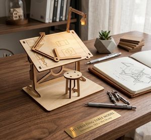Mesa de Dibujo de Madera Ecológica con Taburete y Lámpara, Kit de Bricolaje (Estilo Imitación Antigua) - Product Image 6