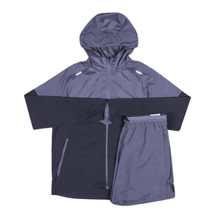 High Quality Adults Hooded Windbreaker Sets Drawstring Closure Short Sleeve Solid Color Windbreaker Suit Jackets Spring - Product Image 3