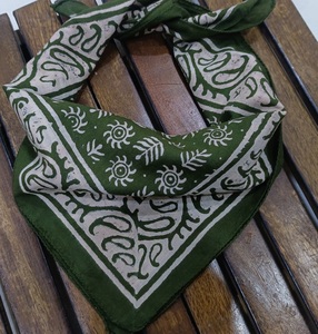 Wholesale 53x53cm 100% Soft Cotton Hand Block Print Bandana <b>Scarf</b> Green <b>Square</b> Floral Head Wrap Breathable Durable Spring Summer - Product Image 3