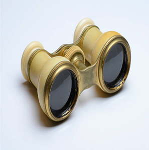 Desktop brass binocular mounted on a small table tripod, with brown textured leather casing, available at wholesale prices. - Product Image 2