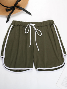 Short décontracté rose pour femme, couleur unie, taille élastique avec cordon de serrage, coupe ample, en coton tricoté respirant, style taille mi-haute - Product Image 6