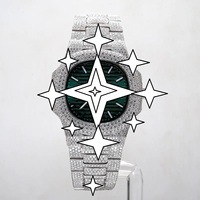 Montre de luxe unisexe personnalisée avec cadran vert, mouvement automatique, acier inoxydable, cristaux Moissanite, style Hip Hop, élégante et vintage