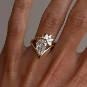 Pear Moissanite Bridal Set 14k Solid Gold Anniversary Ring <b>unique</b> Wedding Ring Promise Ring <b>Gift</b> <b>for</b> <b>Her</b> Anniversary <b>gift</b> Ring. - Product Image 1