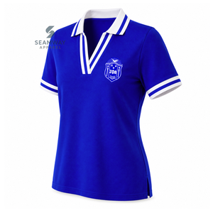 เสื้อโปโล Zeta Phi Beta Sorority สำหรับผู้หญิง สีน้ำเงินขาวลายทาง คอวี ผ้าปิเก้ถัก แขนสั้น ปักลายตราสัญลักษณ์ คอปก - Product Image 2