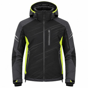 <b>Waterproof</b> Men's Ski <b>Jacket</b> with Zipper Front Logo Hooded for Technology Color Blocked Design Breathable Outdoor Wear - Product Image 1