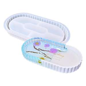 Plateau de rangement ovale en forme d'os rayé, rangement de bureau, moule en résine de ciment de gypse en silicone - Product Image 5