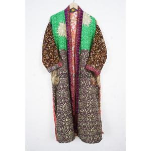 Kimono en soie artisanal patchwork fait main, élégant, vintage, collection de peignoirs pour femmes, doux, respirant, séchage rapide, col en V, longueur longue - Product Image 6