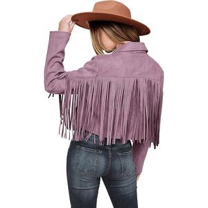Chaqueta de gamuza con flecos para mujer, estilo bohemio, occidental, con borlas, estilo retro, vaquera, elegante, prenda exterior de gamuza. - Product Image 5