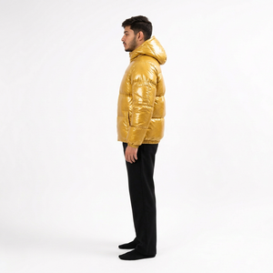 Men's High Quality Customizable Hooded Puffer Jacket Gold Solid Color Breathable <b>Fleece</b> Polyester Fiber Filled Windproof <b>Zipper</b> - Product Image 3