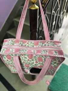 Hand Block Print Cotton Quilted Tote <b>Bag</b>, <b>Boho</b> Floral Beach Shoulder <b>Bag</b> Cotton Tote <b>Bag</b> Zipper Closure Quality Beach <b>Bag</b> - Product Image 4