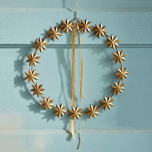 Elegant Golden Metal Star <b>Wreath</b> Stunning Dimensional Moravian Stars Festive Christmas Holiday Hanging Wall Front Door <b>Decor</b> - Product Image 3