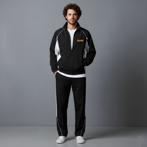 <b>Men's</b> Black <b>White</b> Tracksuit Full Zipper Sporty <b>Jacket</b> With Side Pockets Breathable Polyester Regular Fit Autumn Wear for <b>men</b> - Product Image 4