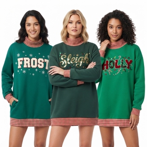 Sudadera Oversize de Cuello Alto para Mujer, Verde, de Algodón y Felpa, con Estampado de Letras, para Navidad, Manga Larga, Ropa de Invierno - Product Image 5