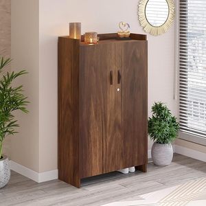 Zapatero alto de madera de ingeniería Saleem International con 2 puertas y cerradura, organizador de calzado con capacidad para 24 pares - Product Image 1