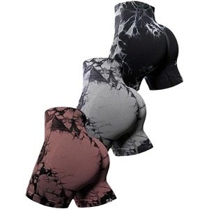 Shorts cyclistes sur mesure taille haute pour femme, imprimés tie-dye délavés, coupe droite, en polyester tricoté respirant et élastique - Product Image 1