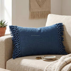 Housse de coussin décorative en coton vert olive avec bordure tressée, coussin d'appoint de luxe, décoration scandinave - Product Image 2