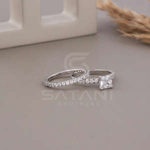 Conjunto de Anillo de Compromiso y Anillo de Boda de Oro de 14K con Moissanita Corte Princesa, Chapado en Rodio, Diseño de Lujo para Mujer, Regalo - Product Image 5