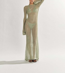 Vestido Maxi de Punto Transparente de Manga Larga para Mujer, Transpirable, con Cuello Redondo, Estilo Cover-Up, Venta al por Mayor - Product Image 6