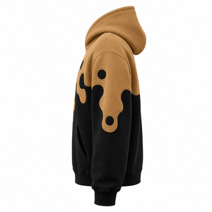 Sudadera con Capucha Extra Grande Personalizada en Color Marrón Camel y Negro con Apliques - Product Image 4