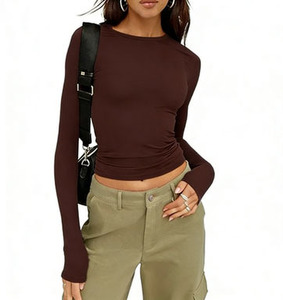 China Bangladesh Factory Price OEM Customized Logo Summer Knitted Breathable Womens Neck Casual Base Layer <b>Top</b> - Product Image 2