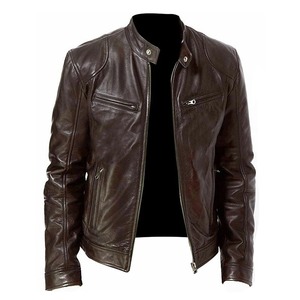 Chaqueta de cuero PU informal para hombre, corte ajustado, estilo motociclista, a prueba de viento, con solapa, chaqueta moderna para hombre - Product Image 3