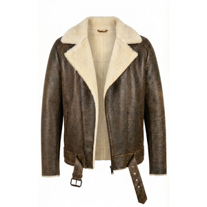 Genuine <b>Men's</b> Leather <b>Shearling</b> <b>Jacket</b> Premium Sheepskin Fur Aviator Winter Coat Warm Stylish Biker Outerwear Classic Fit - Product Image 1