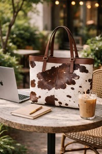 Bolso Tote de Cuero Genuino con Pelo, Bolso de Hombro Vintage, Gran Capacidad, Ligero - Product Image 5
