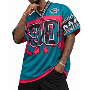 Maillot de football américain unisexe en maille respirante, style streetwear oversize, motif flamme rétro, tenue de sport pour équipe, vente en gros OEM - Product Image 2