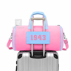 Bolsa de lona personalizada de la hermandad Gamma Phi Delta, azul cielo y rosa, con logotipo bordado, para uso diario, de gran capacidad, de nailon y poliéster. - Product Image 3