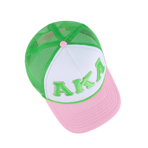 AKA Trucker Snapback <b>Hat</b> Pink Green Color Mesh Back Adjustable Baseball <b>Cap</b> Unisex Casual Outdoor Fashion - Product Image 3