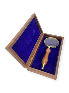 <b>Wood</b> Handle Brass & Glass Magnifier with Protective <b>Wood</b> Box Lightweight for Reading Inspection Hobbies Crafts <b>Desktop</b> Display - Product Image 2
