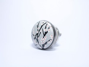 Hand Painted Cherry Blossom Ceramic <b>Cabinet</b> Knobs Floral <b>Grey</b> Porcelain Drawer Pulls Decorative Japanese Sakura Furniture Knobs - Product Image 1
